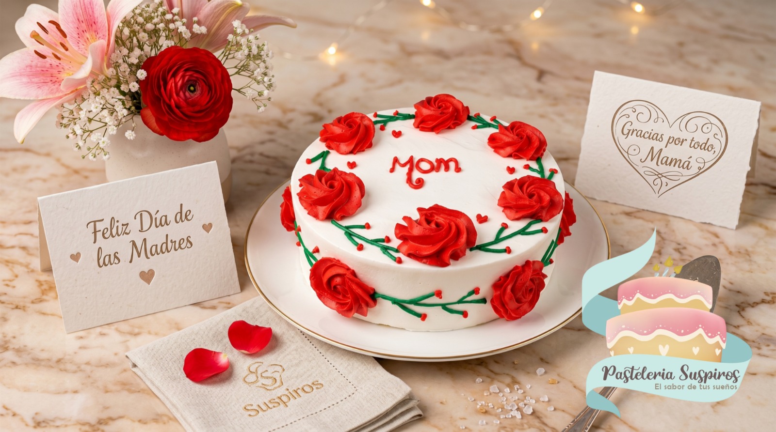 Pastel "Corona de Rosas" Día de la Madre TRES LECHES